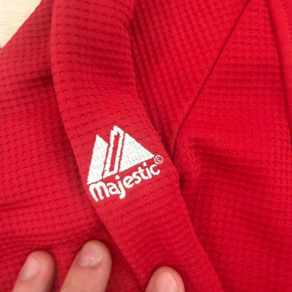 Red Majestic Athletic long sleeve shirt Sz S #athleticwear #baseball - Picture 3 of 8